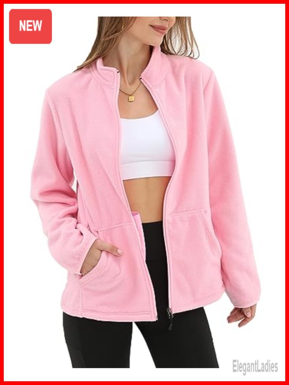 Women's Fleece Jacket 6 Pockets Full Zip Stand Collar Microfleece Lightweight